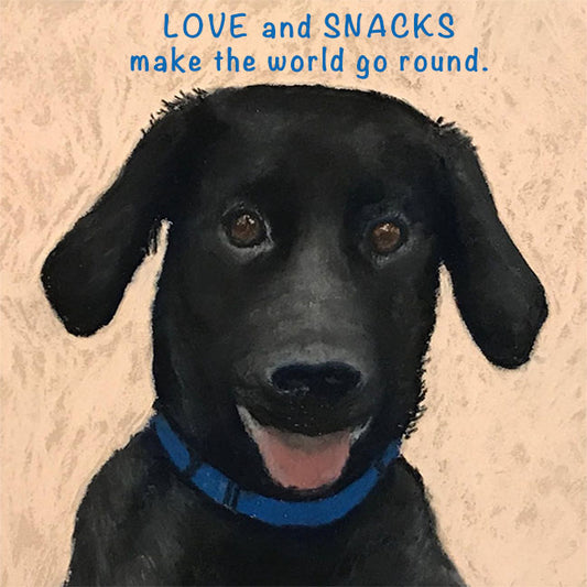 "LOVE and SNACKS Make the World Go Round" Black Labrador Dog Sticker